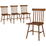HOMCOM Windsor Dining Chairs Set of 4, Farmhouse Wooden Kitchen Chairs with Rubber Wood Frame and Spindle Backrest for Dining Room, Living Room, Light Brown HOMCOM