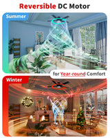 TCL 52" Black Ceiling Fan with Light and Remote, Modern LED 3-Color, Quiet Motor for Bedroom, Living Room, Dining Room, Ceiling Fans with Lights (Black) TCL