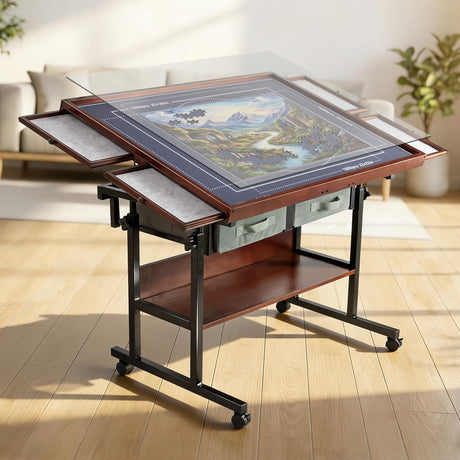Ostutry Rotating Puzzle Table with Drawers - 1500 Pieces Jigsaw Puzzle Board with Legs, Tilting Wooden Board for Adults Ostutry