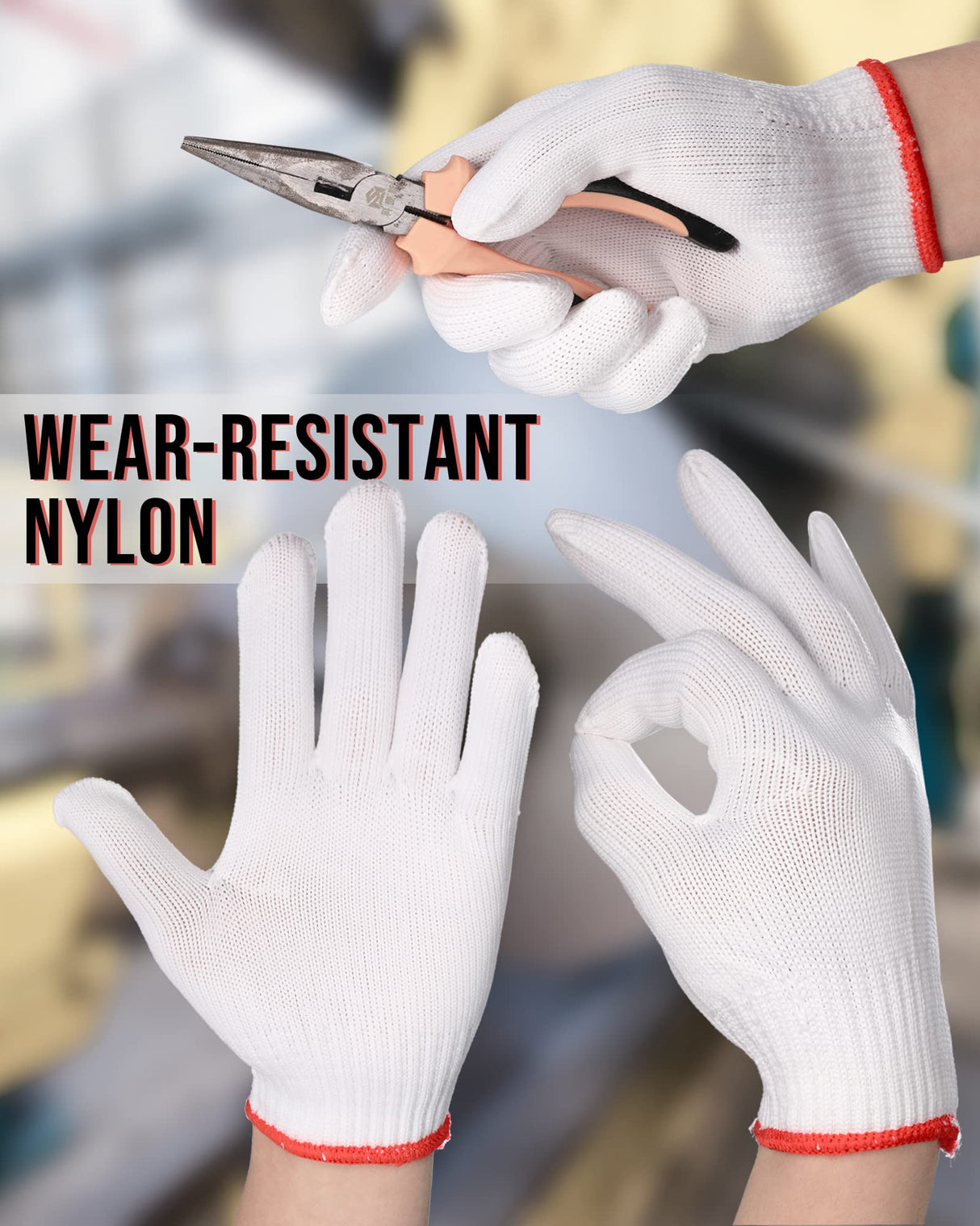 SATINIOR 36 Pairs Hand Work Gloves White Cotton Liners Gloves Safety Work Gloves Liners Men Women Cotton BBQ Gloves (Red Edging), One Size SATINIOR