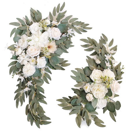 BMQDSM Wedding Arch Faux Flowers Set of 2 Greenery Garland for Wedding Decor Ceremony and Reception Backdrop Decoration (White) BMQDSM