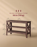 VASAGLE, Entryway Storage Bench, 2-Tier Shoe Rack, 11.8 x 31.5 x 18.9 Inches, Holds up to 300 lb, Farmhouse Style, for Living Room, Bedroom, Maroon Brown ULSB053K51 VASAGLE