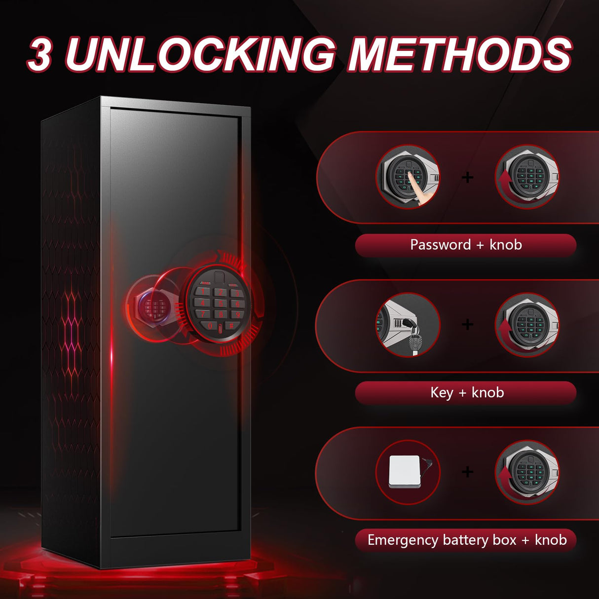 BONANO 10-12 Gun Safe, Gun Safe for Rifles and Pistols, Gun Cabinets for Rifles and Shotguns, Long Gun Safes with Dual Alarm & Mute Mode, Multi-Function Gun Cabinet with Removable Gun Racks BONANO