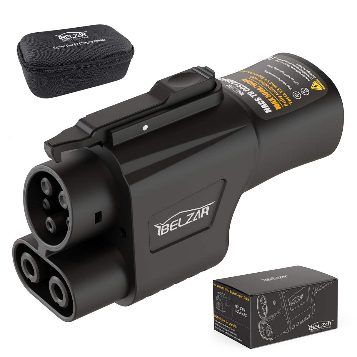 BELZAR Tesla Supercharger NACS to CCS Adapter - Max 500A / 1,000V, 250KW Fast Charging at Tesla Superchargers with NACS DC Adapter, Fit for Rivian Ford GM Volvo and Polestar EVs (CCS1 Port) BELZAR