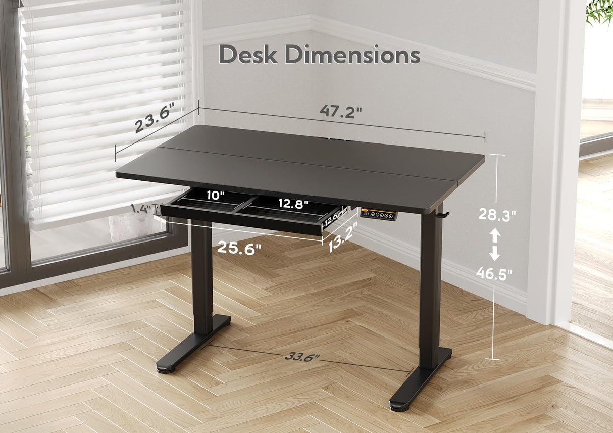 Claiks Standing Desk with Drawers, Stand Up Electric Standing Desk Adjustable Height, Sit Stand Desk Computer Workstation, 48 Inch, Black Claiks