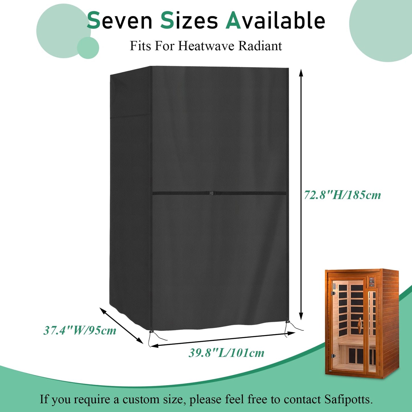 Safipotts Outdoor Sauna Cover, Heavy Duty Waterproof Sauna Cover for Dynamic Barcelona Wood Infrared Home Sauna,(Black, only cover) (39.8"x37.4"x72.8")