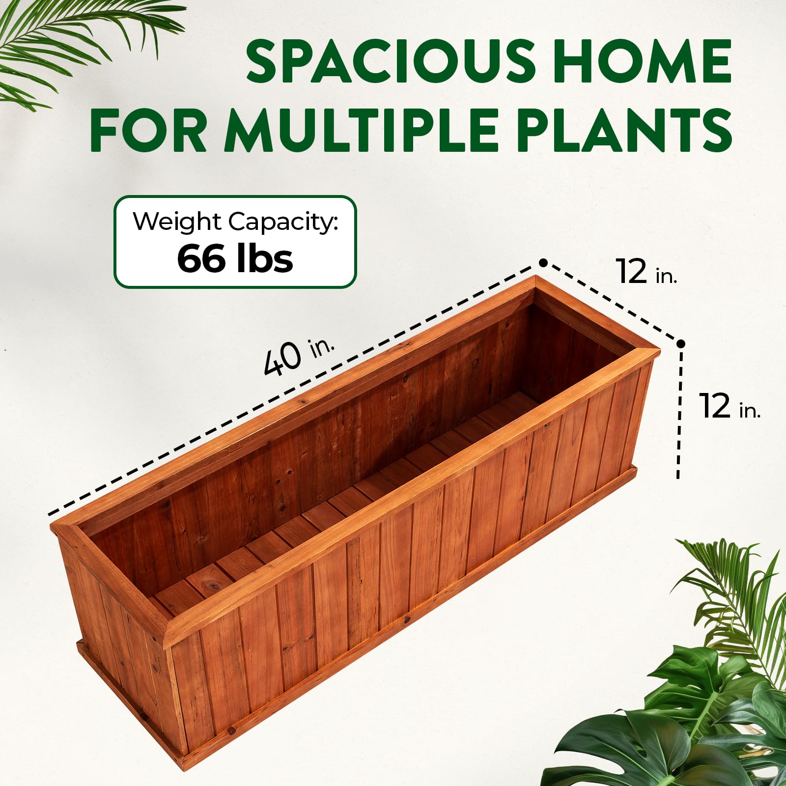 Idzo Wooden Window Box 40 in, Spacious Wooden Planter Boxes with Convenient Drainage Holes, Durable Oil Coated Window Box for Flowers & Plants, Decor Garden, Balcony, Backyard, Easy Assembly - WoodArtSupply