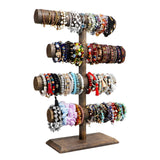 LadyRosian 4 Tier Wooden Display Jewelry Accessory Stand Bracelet Holder Bangle Watch Necklace Storage Stand Organizer, Brown LadyRosian