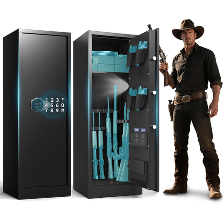 Emasme Gun Safes, Rifle Gun Safe with a Storage Box, No Assembly Required, Gun Cabinet with Removable Shelf, for Home Rifle and Pistols Storage(8-10 Gun Safe Digital) Emasme