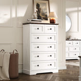 FFBCFDK Farmhouse 6 Drawers Dresser Chests for Bedroom, White 6 Chest of Drawers, Wood Dressers Organizer for Closet, Modern Storage Organizer Cabinet for Bedroom,Living Room,Hallway & Entryway FFBCFDK