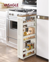 VASAGLE 4-Tier Slide-Out Storage Cart, Slim Kitchen Cart for Small Spaces, with Wheels, Handle, Bathroom, Laundry Room, 5.9 x 17 x 34.1 Inches, Rustic White and Honey Brown ULRC050K01 VASAGLE