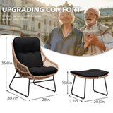 HOMEZILLIONS Outdoor Wicker Papasan Egg Chair with Ottoman, Patio Basket Lounge Chair Indoor Egg-Shaped Rattan Reading Lounger with Thick Cushion for Living Room Bedroom Balcony Porch, Black HOMEZILLIONS