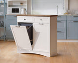 NEWOWNDS Tilt Out Trash Can Cabinet, Dog Proof Trash Can Storage Cabinet with 2 Drawers, Adjustable Shelf, Kitchen Island with Trash Can Storage, Hidden Trash Cabinet (White, Dual Doors) NEWOWNDS