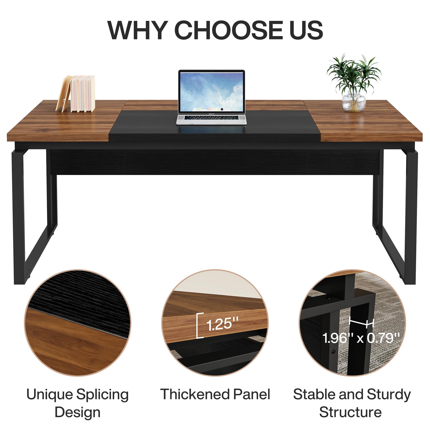 Tribesigns 63" Modern Conference Table with Splicing Board, 5FT Meeting Tables for Home Office, Business Training Seminar Table with Stylish Metal Legs (Only Table) (Walnut & Black) - WoodArtSupply