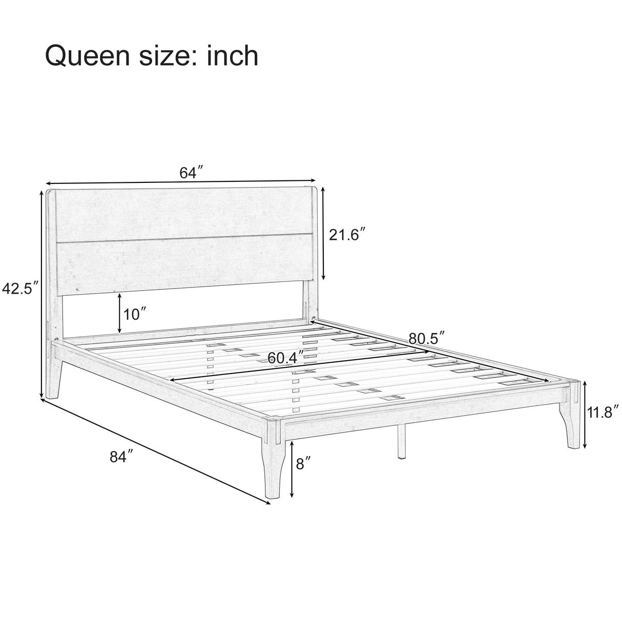 Merax Queen Size Bamboo Platform Bed Frame with Mid-Century Modern Design and Tall Headboard Merax