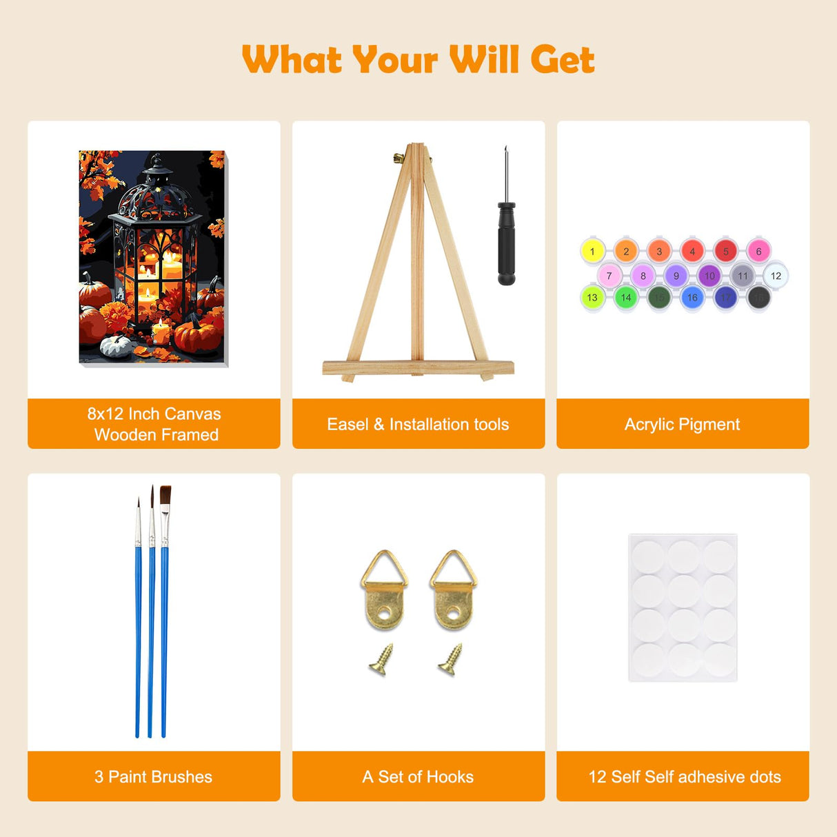 MOGTAA Halloween Paint by Numbers Kit for Adults Beginners with Frame, Fall Pumpkin Adult Paint by Number Kits on Canvas with Easel, Easy DIY Candle Oil Painting Kits for Home Decor, 8x12in MOGTAA