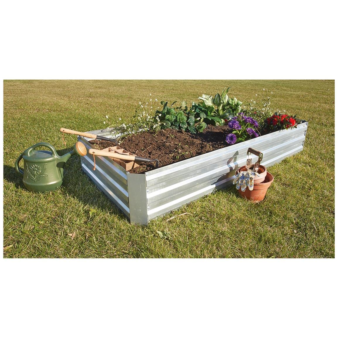 CASTLECREEK Large Galvanized Steel Raised Garden Bed Planter Box, Outdoor Flowers, Herbs, Vegetable Planting Boxes, 72" l x 36" w x 11.8" h