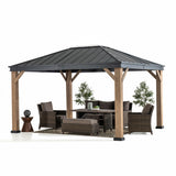 Sunjoy 11 x 13 ft. Hardtop Gazebo Outdoor Black Steel Gazebo with Skylight for Patio, Garden and Backyard Activities, Black Sunjoy