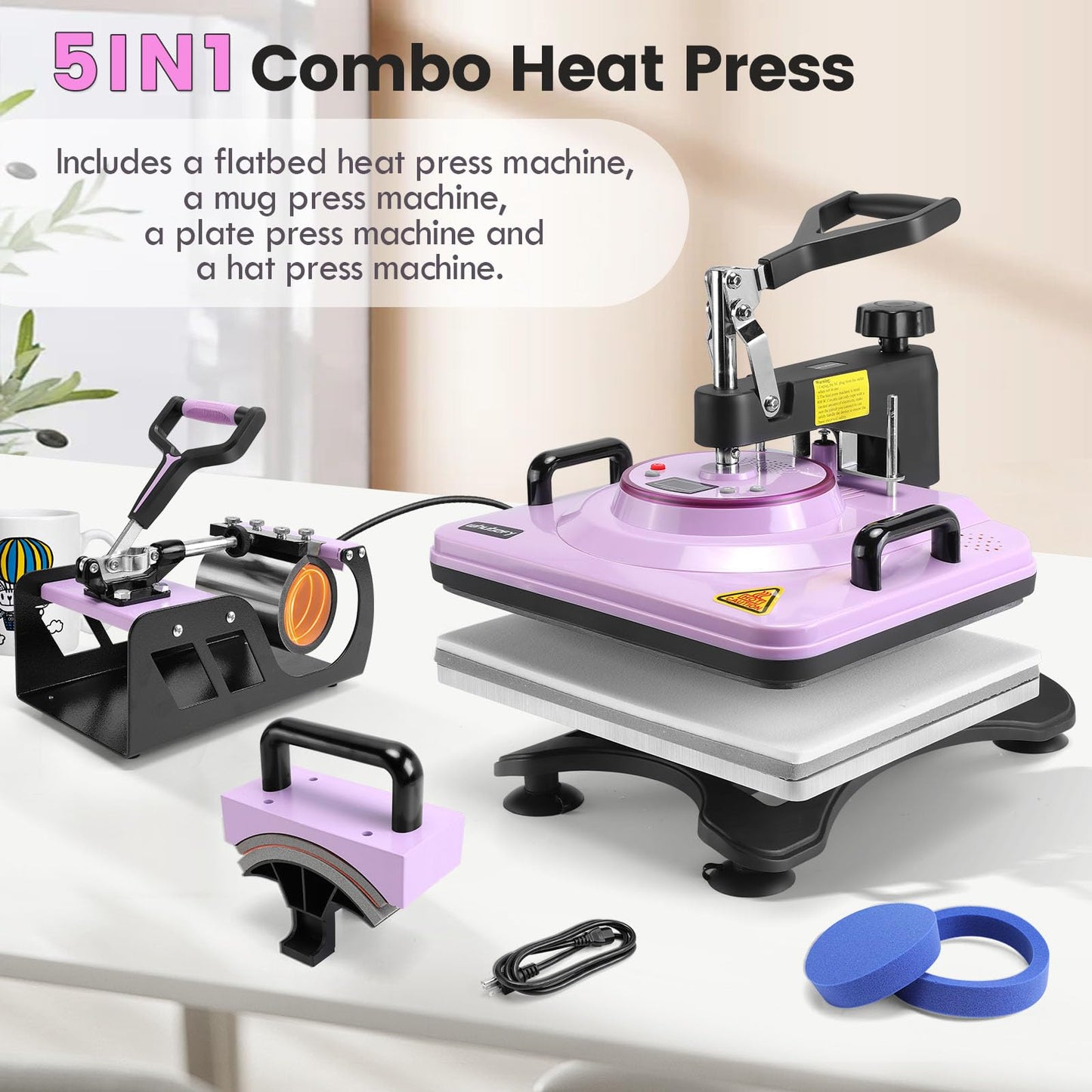 Whubefy Heat Press Machine 15x12 Shirt Press Machine with Tumbler Press/Hat Press - 5 in 1 Sublimation Heat Press Machine for T Shirts Cap Mug Plate - Swing Away Heat Transfer Tshirt Printing Machine