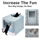Foldable Cat Litter Box with Lid, Enclosed Potty, Large Top Entry Anti-Splashing Toilet, Easy to Clean Including Litter Scoop and 2-in-1 Cleaning Brush (Blue) fophop