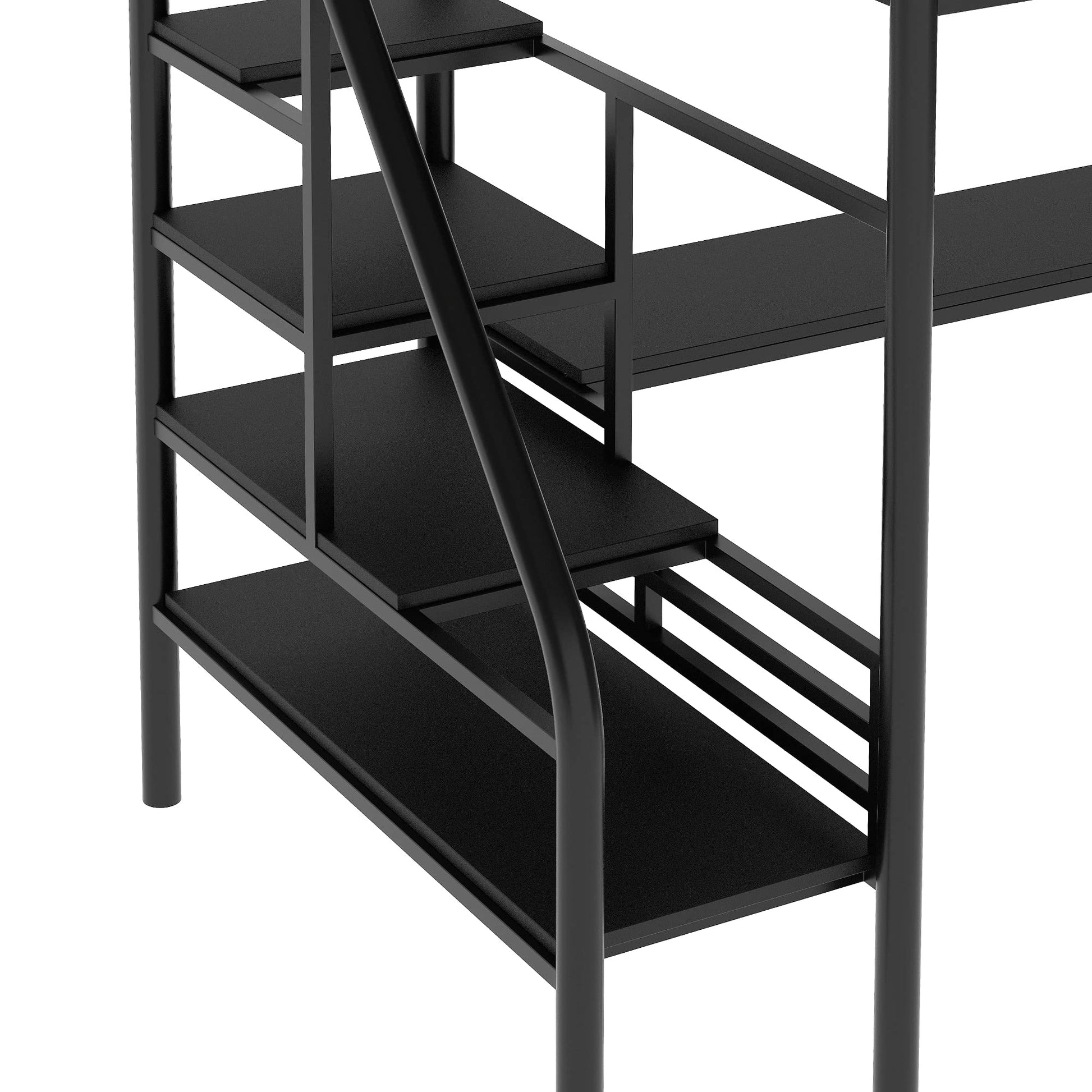 SOFTSEA Heavy Duty Twin Metal Loft Bed with Stairs and Integrated Desk - WoodArtSupply