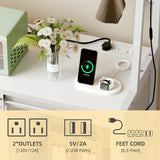 DWVO White Bakers Rack with Power Outlet, LED Light, and Sliding Storage Door - Farmhouse Kitchen Coffee Bar with 4-Tier Shelves and Hooks DWVO