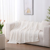 Linecooo Cream White Fleece Throw Blanket 50”×60” for Couch Sofa Bed,Super Soft Cozy Plush Microfiber Flannel Blanket with Stripes Design Lightweight for Adults,Woman,Girls Linecooo