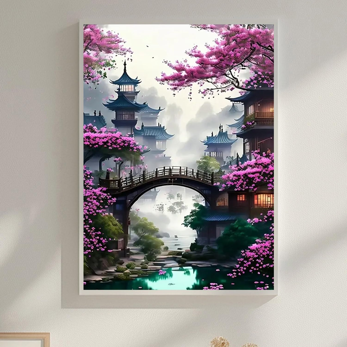 MOMDEDP 5D Bridge Flower Diamond Art Painting Kits for Adults Diamond Art Sakura Landscape Diamond Painting Full Drill Crystal Rhinestone Embroidery Craft Kits for Home Wall Decor Gifts, 12x16inch MOMDEDP