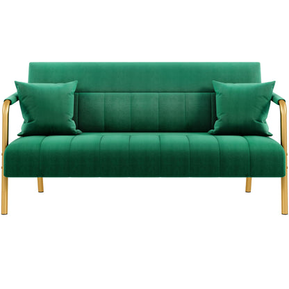 Yaheetech 56.5" W Modern Loveseat 2 Seater Sofa Luxurious Velvet Fabric Couch with Gold-Tone Metal Arms and Legs for Living Room, Home Office, Studio Green