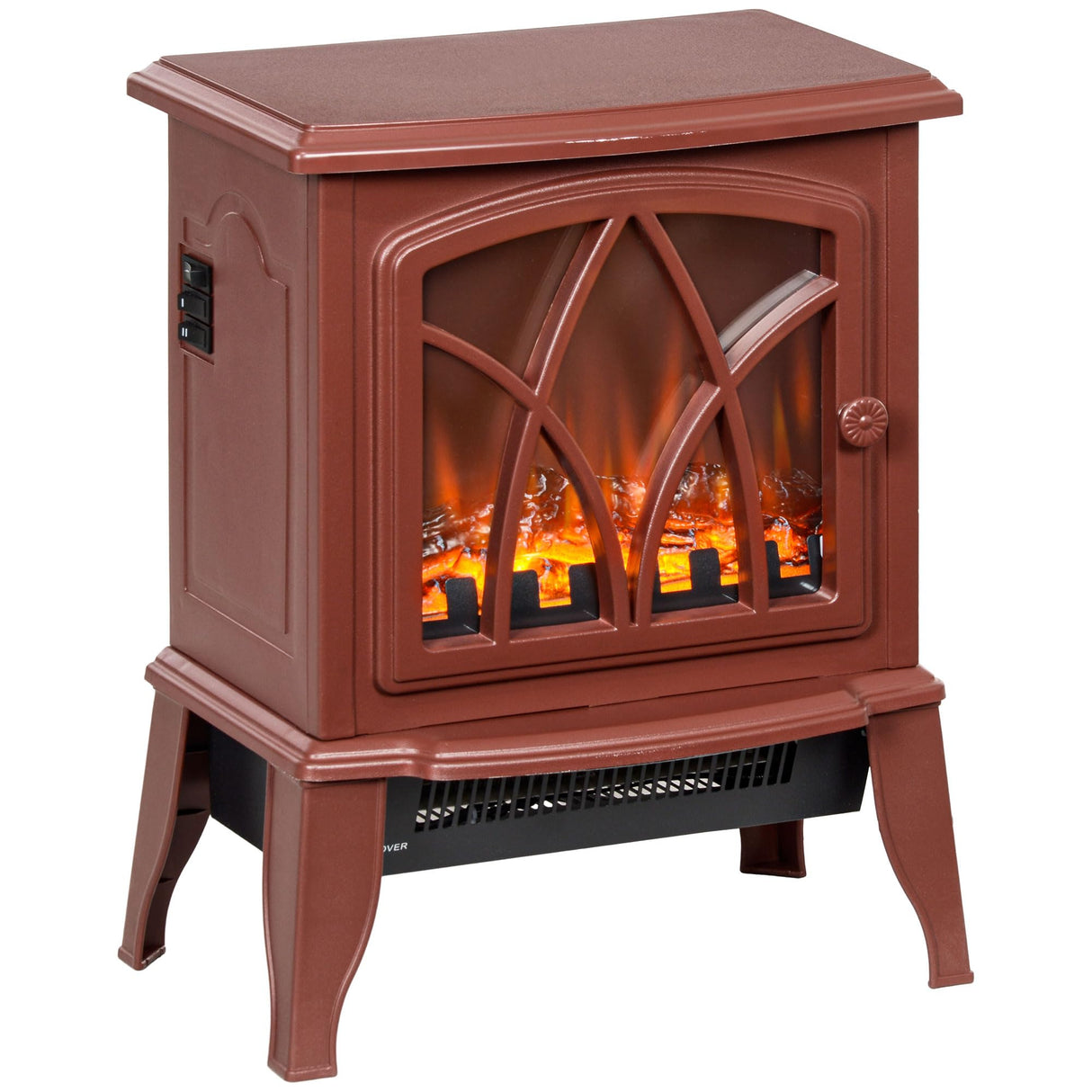 HOMCOM Electric Fireplace Stove, 18" Freestanding Fireplace Heater with Realistic Flame, Overheating Protection, Portable, 750W/1500W, Red HOMCOM