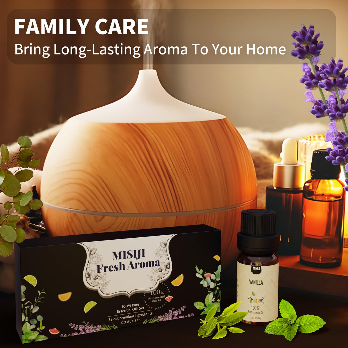 MISIJI Essential Oils Set Top 6 Aromatherapy-Essential Oils for Diffuser for Home,Air Freshening Diffuser Oils Scents for Aromatherapy,Laundry,Candle&Soap Making,Humidifiers 6 X 10ML MISIJI