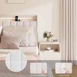 Dreamy Floating King Bed Frame with LED Lights & USB Charging, Beige Upholstered Design Klwenas Maec