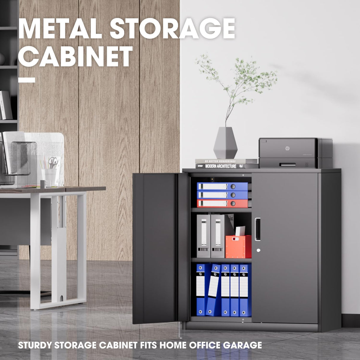 DNA MOTORING Metal Storage Cabinet, 36'' Locking Cabinet with 2 Doors and 2 Adjustable Shelves, Metal Cabinet Heavy Duty Utility Cabinet for Garage,Office,Home,Gym, Black, TOOLS-00631-BK-BK DNA MOTORING