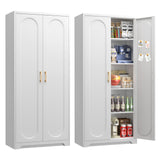 UNICOLY 60" Metal Pantry Cabinet, Storage Cabinet with Doors and Shelves, Cupboard with Adjustable Leveling Foot, for Laundry, Living Room, Bathroom, Dinning Room, Assembly Required, White UNICOLY