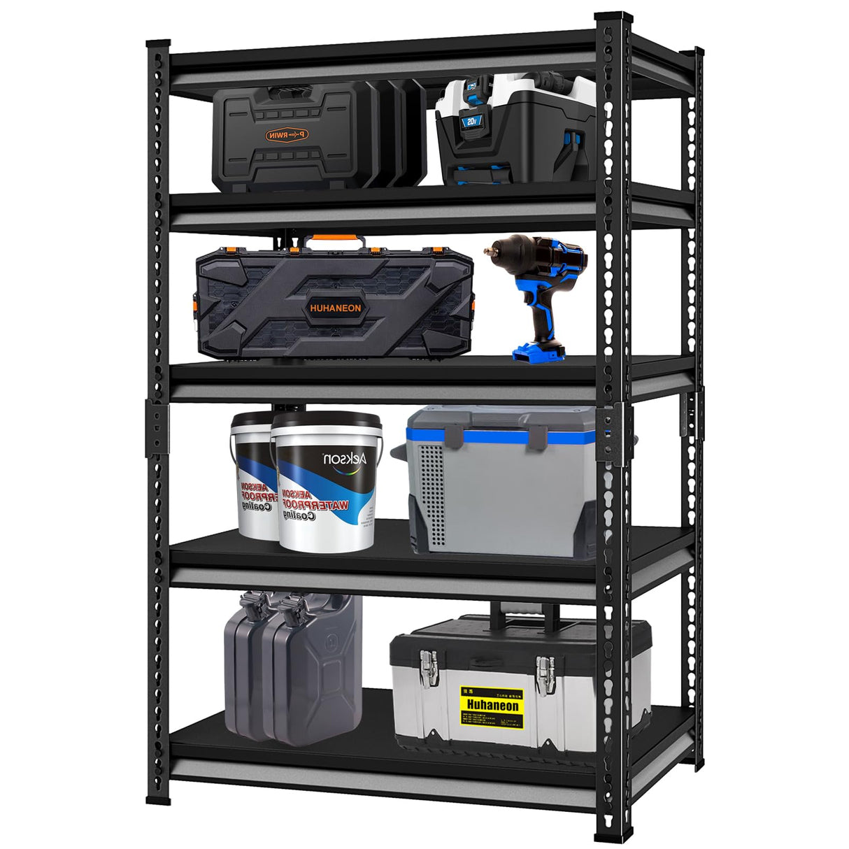 Huhaneon Heavy Duty Garage Shelves - 40''W 2,200Lbs Metal Adjustable Storage Shelving Rack Units for Warehouse Basement 5 Tier Black 39.3" W x 17.7" D x 78" H Huhaneon