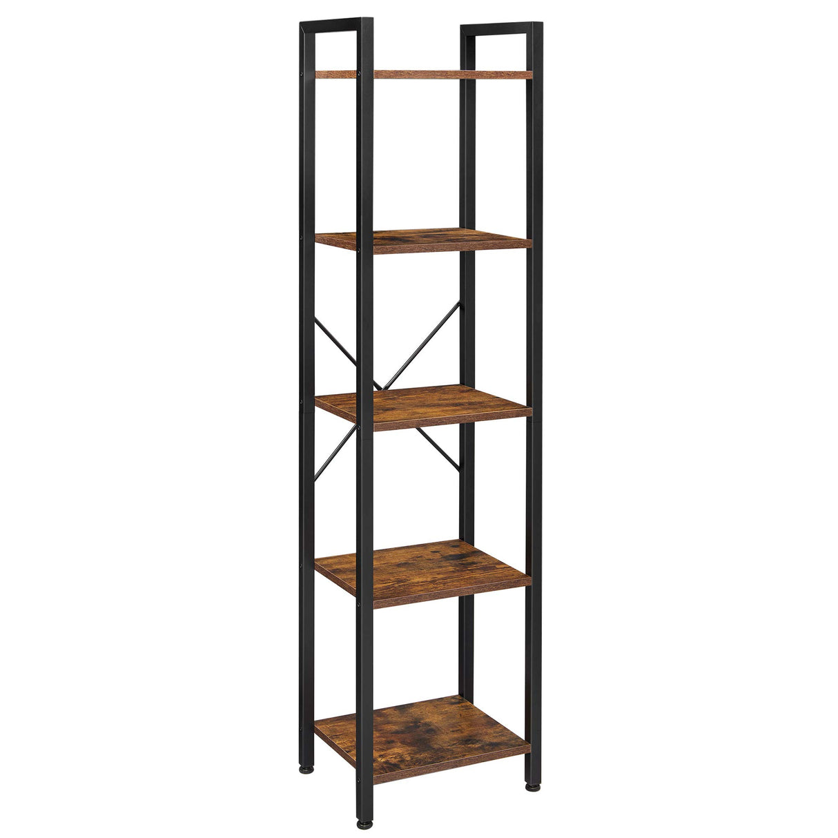 VASAGLE 5-Tier Tall Bookshelf, Narrow Bookcase with Steel Frame, Skinny Book Shelf for Living Room, Home Office, Study, 11.8 x 15.6 x 60.6 Inches, Industrial Style, Rustic Brown and Black ULLS100B01 VASAGLE