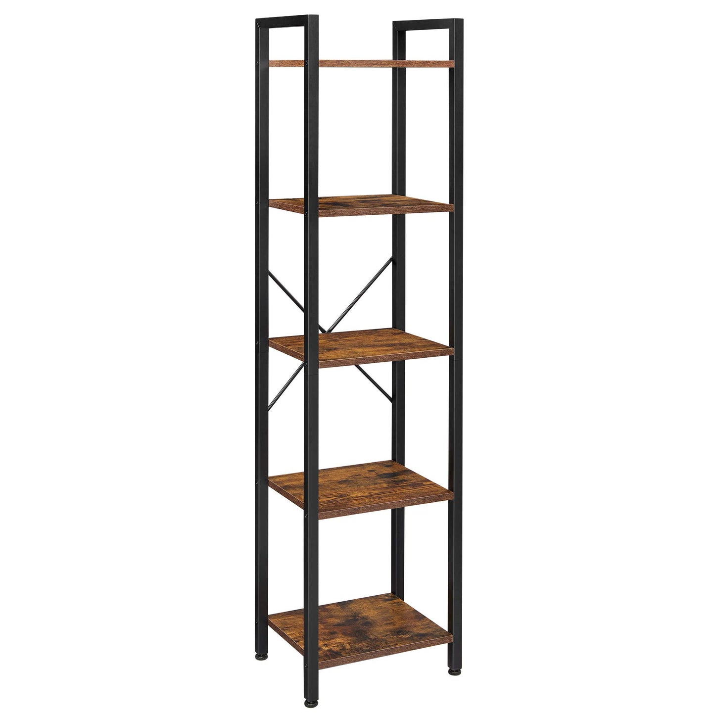 VASAGLE 5-Tier Tall Bookshelf, Narrow Bookcase with Steel Frame, Skinny Book Shelf for Living Room, Home Office, Study, 11.8 x 15.6 x 60.6 Inches, Industrial Style, Rustic Brown and Black ULLS100B01