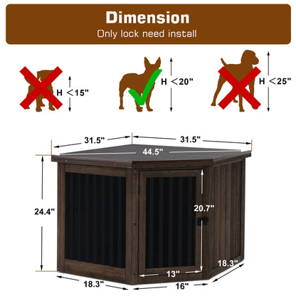 MCombo Furniture Corner Dog Crate, End Table Dog Kennel with Door, Wooden Dog House, Pet Crate Indoor Use 1578 (Medium, Brown)