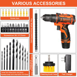 12v Drill Driver Set,Cordless Drill with Battery and Charger,LED Tools Kit,25+1 Torque Setting and 43pcs Bits BIHOO