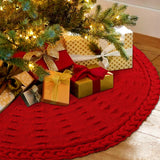 YUJUN 48 Inches Christmas Knitted Tree Skirt Decorations Xmas Large Red Chunky Cable Farmhouse Thick Rustic Tree Skirt for Merry Christmas Tree Holiday Home Party Decoration YUJUN