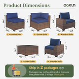 Aoxun 6 Piece Patio Furniture Set with Wide Armrests Wicker Rattan Outdoor Sectional Sofa Set with Coffee Table and Thickened Cushions, Brown/Blue(Waterproof Cover Included) Aoxun