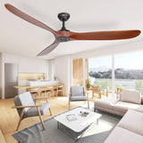 reiga 70 Inch Large Wood Ceiling Fan without Light, 3 Blade Indoor Outdoor High Airflow Silent Smart Ceiling Fans with Remote Control for Living Room Exterior Patio Porch reiga