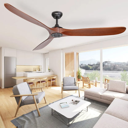 reiga 70 Inch Large Wood Ceiling Fan without Light, 3 Blade Indoor Outdoor High Airflow Silent Smart Ceiling Fans with Remote Control for Living Room Exterior Patio Porch