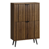 Smuxee Shoe Cabinet with 2 Flip Drawers, 23.6" Walnut Hidden Shoe Storage Cabinet with Fluted Design, Freestanding Shoe Organizer Cabinet for Entryway, Hallway, Closet, Living Room Smuxee
