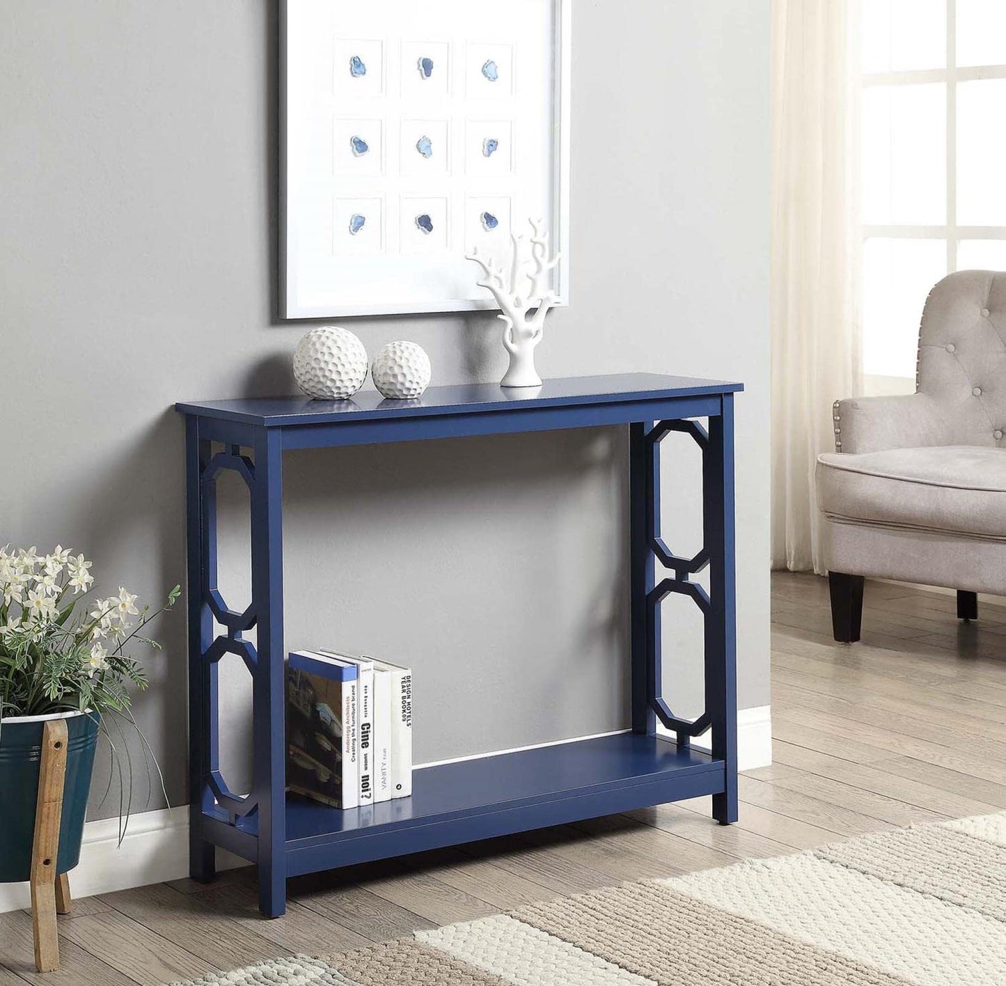 Convenience Concepts Omega Console Table with Shelf, Cobalt Blue