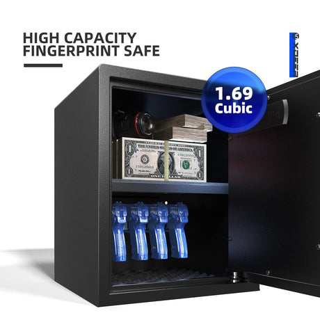 XDeer Biometric Safe Box, Quick-Access Security Safe Box with Upgraded Fingerprint, Steel Handgun Safe Lock Box for Kid/Home/Office (1.69 Cubic Feet) XDeer