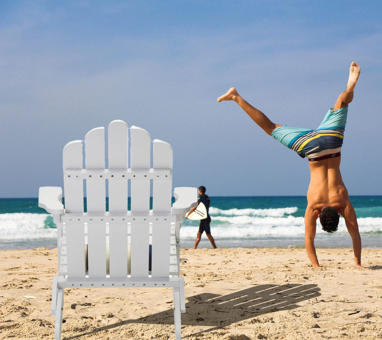 Anraja Outdoor Patio Wood Folding Adirondack Chair Outside with Cushion for Outdoor Porch, Yard, Garden, Pool, White Anraja