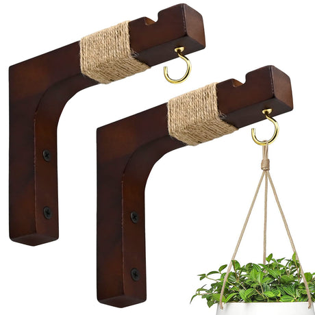 Plant Hanger Hooks for Indoor Hanging Plants, 2 Pack Rustic Farmhouse Wooden Hanging Basket Wall Bracket Plant Hooks for Indoor Outdoor Flower Pots Lanterns Wind Chime Balcony Light Garden Decoration Micovay
