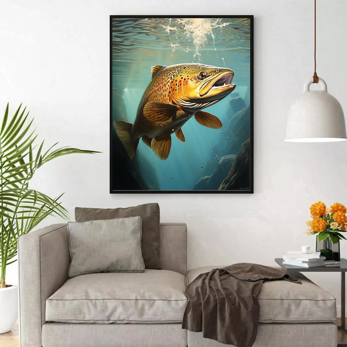 QACEYID DIY Painting by Numbers Gift Kits, Trout Fish, Paint by Numbers on Canvas, Ideas and Gifts for Home Decor, 40x50cm, Without Frame QACEYID