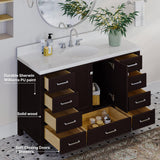 ARIEL Bathroom Vanity 55" Inch with Pure White Quartz Countertop and Oval Sink in Espresso, 2 Soft Closing Doors, 9 Full Extension Dovetail Drawers, with Backsplash, No Mirror ARIEL
